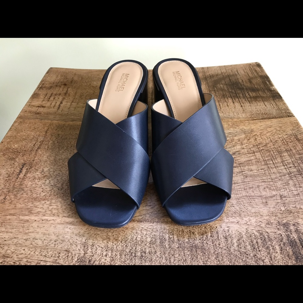 Michael Kors Leather Slip-on Sandal Navy